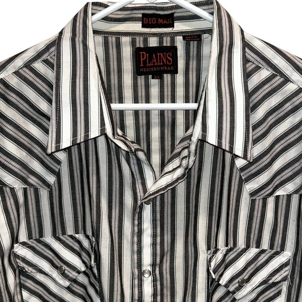 Plains Western Wear Shirt 3X Mens Black White Striped Short Sleeve Snap Front‎
